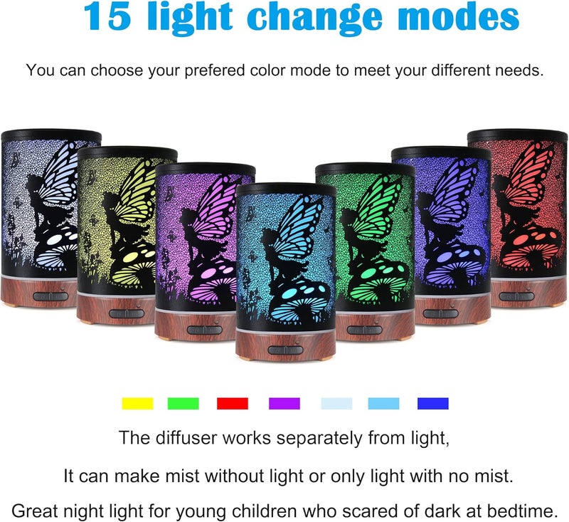 kobodon Essential Oil Diffuser, Ultrasonic Diffuser for Essential Oil, Cool Mist Humidifier Aromatherapy Diffuser with 7 Color Lighting Changing Modes, Waterless Auto Shut-Off for Home（Flower Fairy） - Image 2